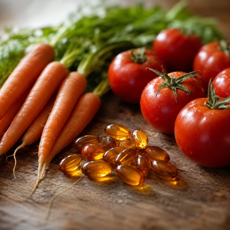 Carottes, tomates et gélules ambrées, une alimentation colorée pour le teint